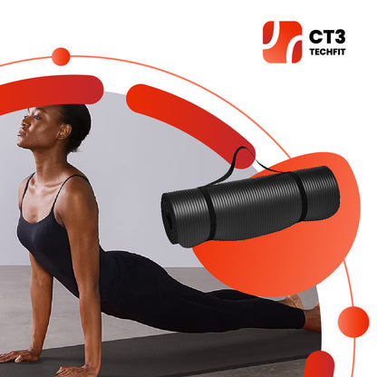 CT3 Premium Yoga Mat - Extra Thick 1/2-Inch Black - Carrying Strap Included